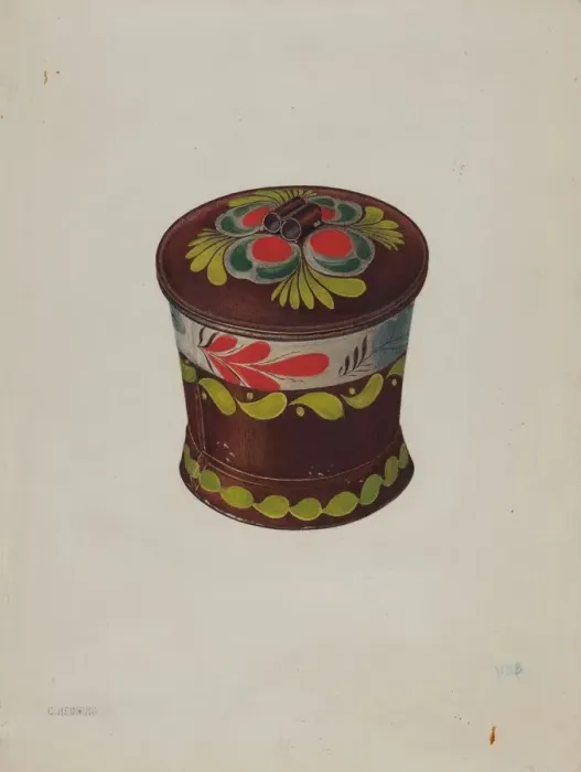 Framed Print : Toleware Sugar Bowl, 1935 / 1942. Creator: Charles Henning Framed Print : Toleware Sugar Bowl, 1935 / 1942. Creator: Charles Henning