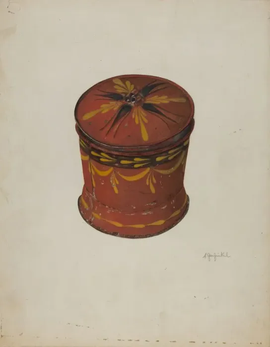 Framed Print : Toleware Sugar Bowl, c. 1940. Creator: Sara Garfinkel Framed Print : Toleware Sugar Bowl, c. 1940. Creator: Sara Garfinkel