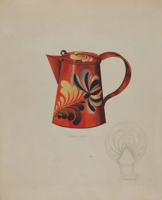 Framed Print : Toleware Syrup Pitcher, c. 1937. Creator: Grace Halpin Framed Print : Toleware Syrup Pitcher, c. 1937. Creator: Grace Halpin