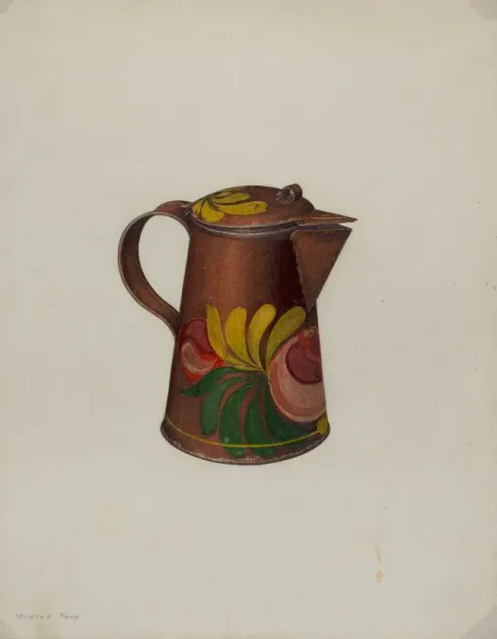 Framed Print : Toleware Syrup Pot, c. 1941. Creator: Mildred Ford Framed Print : Toleware Syrup Pot, c. 1941. Creator: Mildred Ford