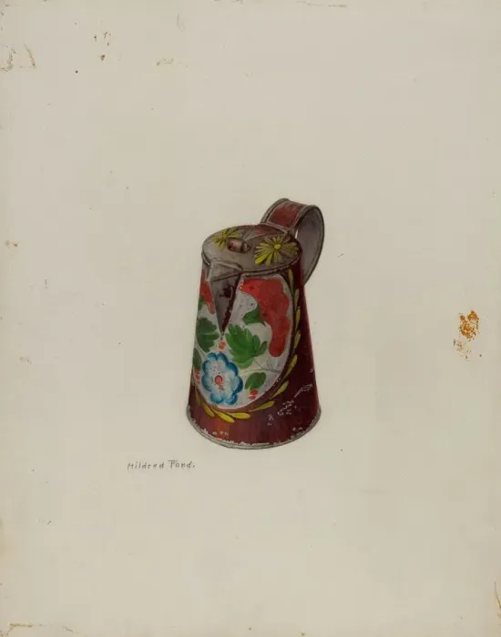 Framed Print : Toleware Syrup Pot, c. 1942. Creator: Mildred Ford
