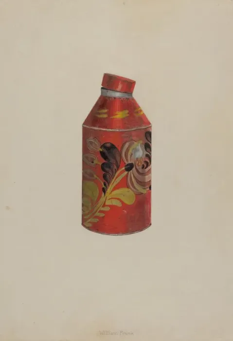 Framed Print : Toleware Tea Caddy, c. 1938. Creator: William Frank Framed Print : Toleware Tea Caddy, c. 1938. Creator: William Frank