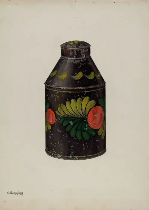 Framed Print : Toleware Tea Caddy, c. 1941. Creator: Charles Henning Framed Print : Toleware Tea Caddy, c. 1941. Creator: Charles Henning