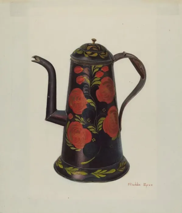 Framed Print : Toleware Teapot, c. 1939. Creator: Franklyn Syres Framed Print : Toleware Teapot, c. 1939. Creator: Franklyn Syres