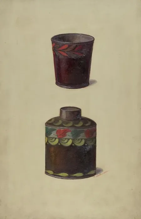 Framed Print : Toleware Tin Cannister, c. 1937. Creator: Max Soltmann Framed Print : Toleware Tin Cannister, c. 1937. Creator: Max Soltmann