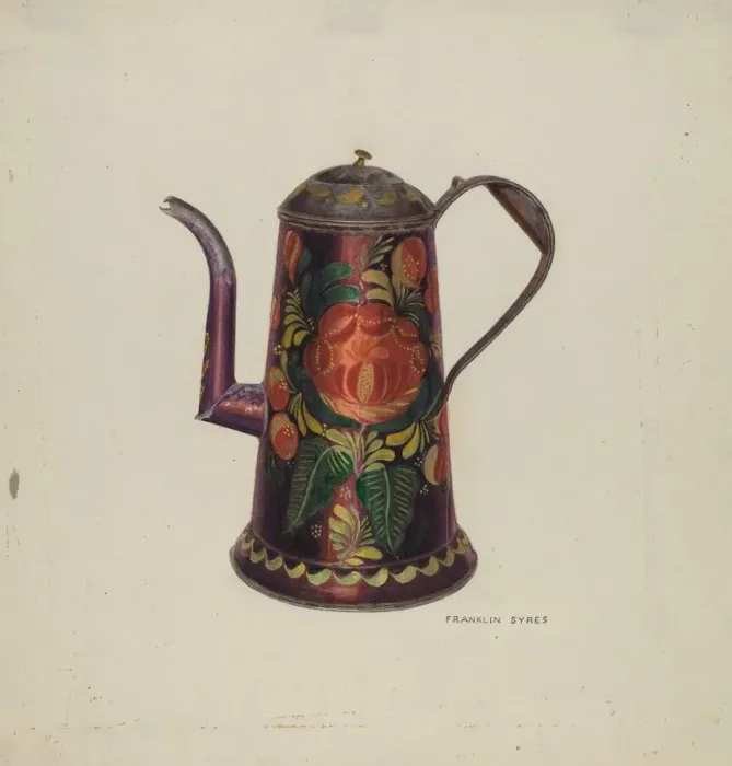 Framed Print : Toleware Tin Teapot, c. 1940. Creator: Franklyn Syres Framed Print : Toleware Tin Teapot, c. 1940. Creator: Franklyn Syres