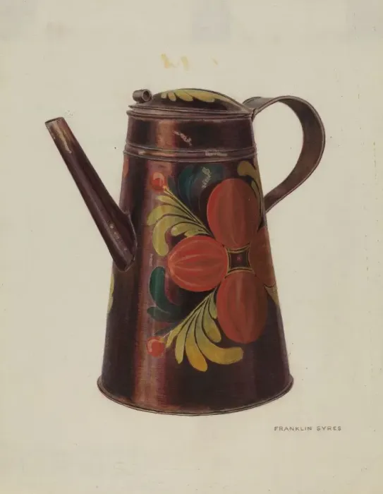 Framed Print : Toleware Tin Teapot, c. 1940. Creator: Franklyn Syres Framed Print : Toleware Tin Teapot, c. 1940. Creator: Franklyn Syres