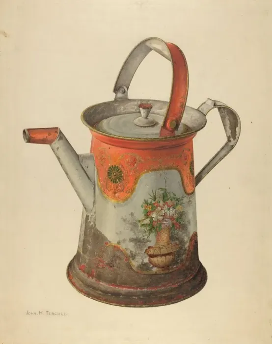 Framed Print : Toleware Water Can, c. 1938. Creator: John H. Tercuzzi Framed Print : Toleware Water Can, c. 1938. Creator: John H. Tercuzzi