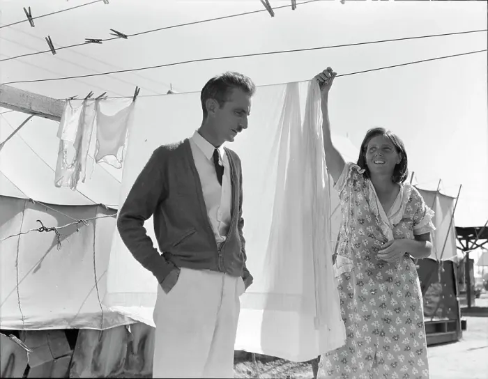 Framed Print : Tom Collins, manager of Kern migrant camp, talking with one of the members, California, 1936. Creator: Dorothea Lange Framed Print : Tom Collins, manager of Kern migrant camp, talking with one of the members, California, 1936. Creator: Dorothea Lange