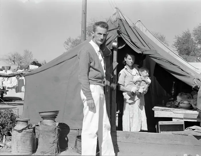 Framed Print : Tom Collins, manager of Kern migrant camp, California, with migrant mother and child, 1936. Creator: Dorothea Lange Framed Print : Tom Collins, manager of Kern migrant camp, California, with migrant mother and child, 1936. Creator: Dorothea Lange