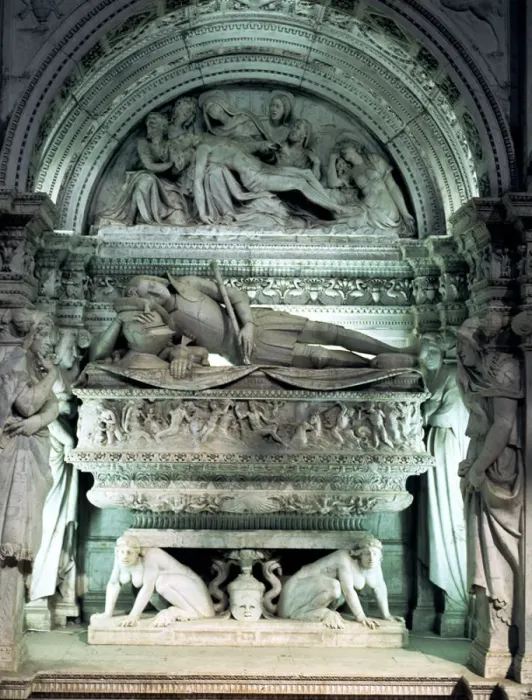: Detail of the tomb of Admiral Ramon Folch of Cardona in the parish church of Bellpuig d Urgell : Detail of the tomb of Admiral Ramon Folch of Cardona in the parish church of Bellpuig d Urgell