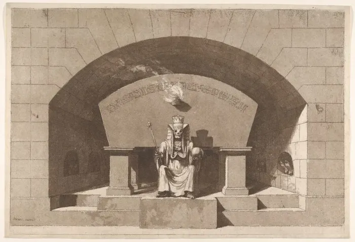 Framed Print : Tomb with Death Enthroned as a Sphinx, ca. 1779-84. Creator: Louis Jean Desprez Framed Print : Tomb with Death Enthroned as a Sphinx, ca. 1779-84. Creator: Louis Jean Desprez