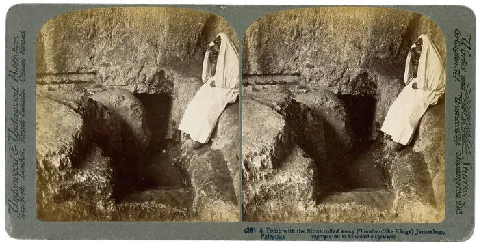 Framed Print : A tomb with the entrance stone rolled away, Jerusalem, 1901. Artist: Underwood & Underwood Framed Print : A tomb with the entrance stone rolled away, Jerusalem, 1901. Artist: Underwood & Underwood