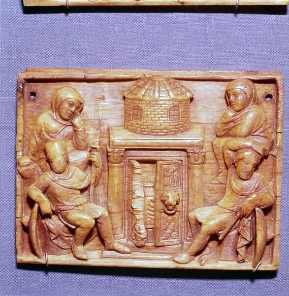 Tomb of Jesus on Easter Morning, Wood Panel, Byzantine casket, 5th century
