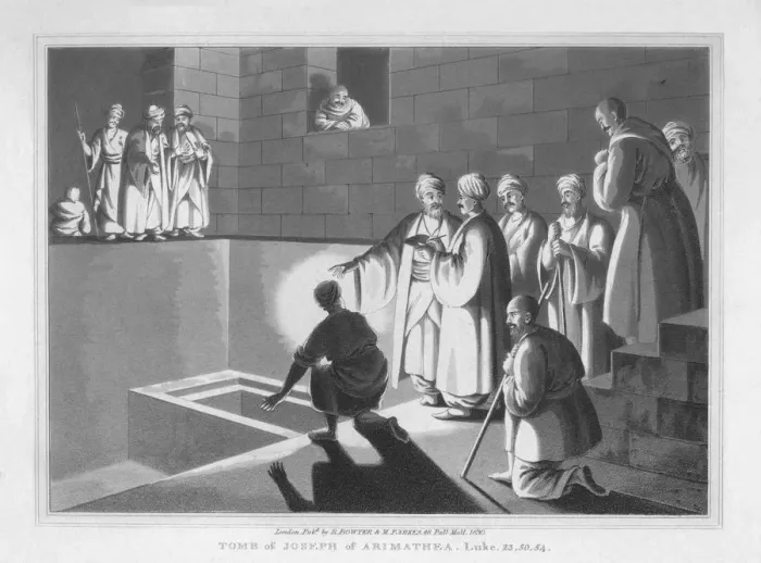 Framed Print : Tomb of Joseph of Arimathea. Luke, 23. 50. 54, 1830. Artist: J Clarke Framed Print : Tomb of Joseph of Arimathea. Luke, 23. 50. 54, 1830. Artist: J Clarke