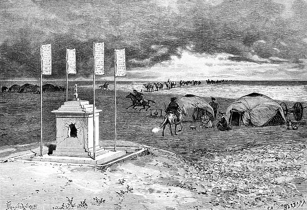 The tomb of a lama and an encampment, Mongolian desert, c1890