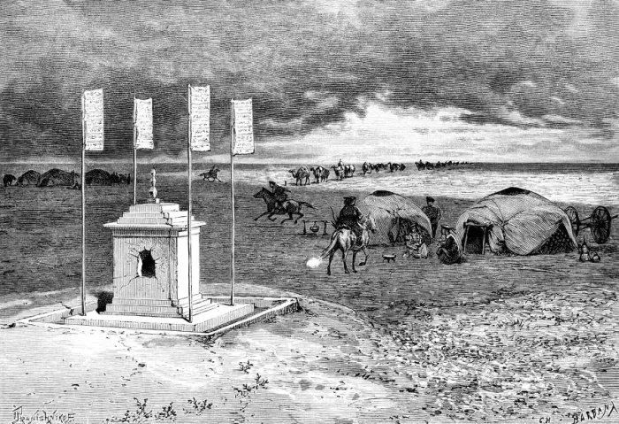 Framed Print : The tomb of a lama and an encampment, Mongolian desert, c1890 Framed Print : The tomb of a lama and an encampment, Mongolian desert, c1890