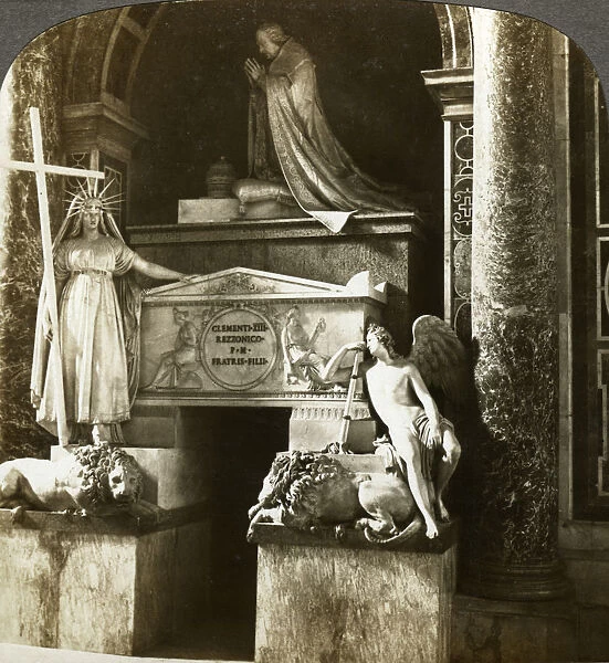 Tomb of Pope Clement XIII, St Peters Basilica, Rome, Italy. Artist: Underwood & Underwood