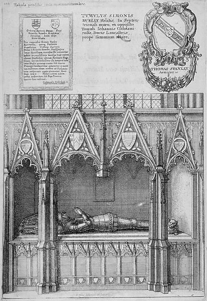Tomb of Simon Burley in old St Pauls Cathedral, City of London, 1656