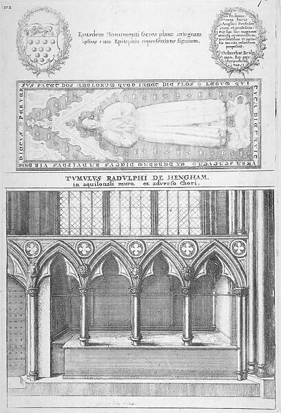 Tomb of Sir Ralph de Hengham in old St Pauls Cathedral, City of London, 1656. Artist