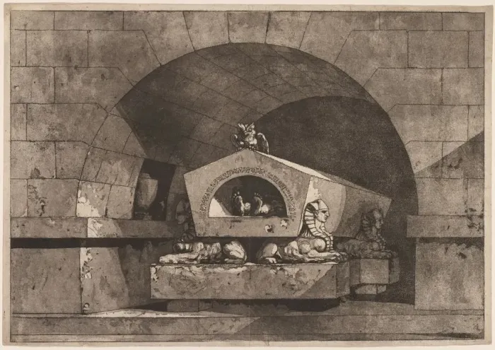 Framed Print : Tomb with Sphinx: Funerary Monument with an Owl on a Sarcophagus Supported by Sphinx, c Framed Print : Tomb with Sphinx: Funerary Monument with an Owl on a Sarcophagus Supported by Sphinx, c