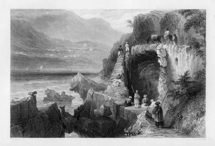Framed Print : The tomb of St George, Bay of Kesrouan, Syria, 1841. Artist: MJ Starling Framed Print : The tomb of St George, Bay of Kesrouan, Syria, 1841. Artist: MJ Starling