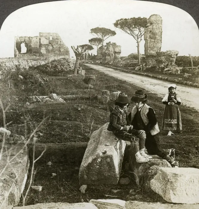 Framed Print : Tombs and children in traditional dress, Appian Way, Rome, Italy. Artist: Underwood & Underwood Framed Print : Tombs and children in traditional dress, Appian Way, Rome, Italy. Artist: Underwood & Underwood