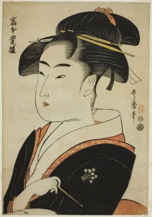 Framed Print : Tomimoto Toyohina, from the series Famous Beauties of Edo (Edo komei bijin)