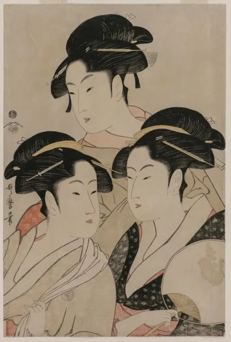 Framed Print : Tomimoto Toyohina, Takashimaya Ohisa, and Naniwaya Okita, c. 1794. Creator: Kitagawa Utamaro Framed Print : Tomimoto Toyohina, Takashimaya Ohisa, and Naniwaya Okita, c. 1794. Creator: Kitagawa Utamaro