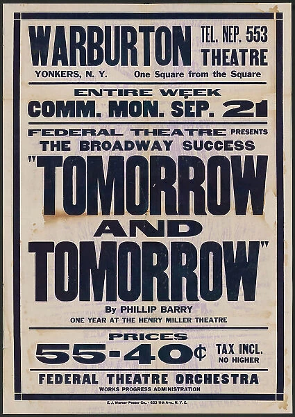 Tomorrow and Tomorrow, Yonkers, NY, 1936. Creator: Unknown