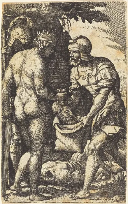 Framed Print : Tomyris with the Head of Cyrus. Creator: Georg Pencz Framed Print : Tomyris with the Head of Cyrus. Creator: Georg Pencz