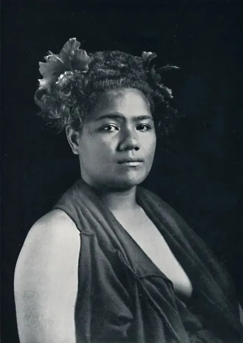 Framed Print : A Tongan woman, with scarlet hibiscus blossoms in her hair, 1902. Artist: JJ Lister Framed Print : A Tongan woman, with scarlet hibiscus blossoms in her hair, 1902. Artist: JJ Lister
