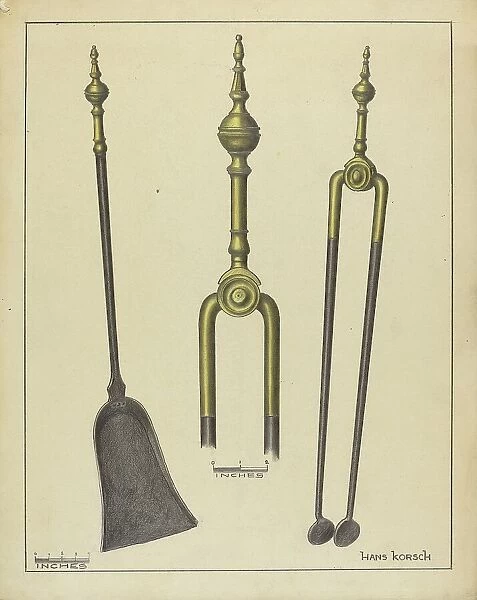 Tongs and Shovel, c. 1939. Creator: Hans Korsch