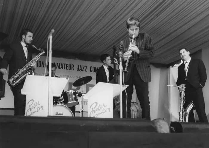 Framed Print : Tony Coe, Joe Temperley, Pete Blannin, Danny Moss, Eddie Taylor, Richmond Jazz Festival, 1963. Creator: Brian Foskett Framed Print : Tony Coe, Joe Temperley, Pete Blannin, Danny Moss, Eddie Taylor, Richmond Jazz Festival, 1963. Creator: Brian Foskett