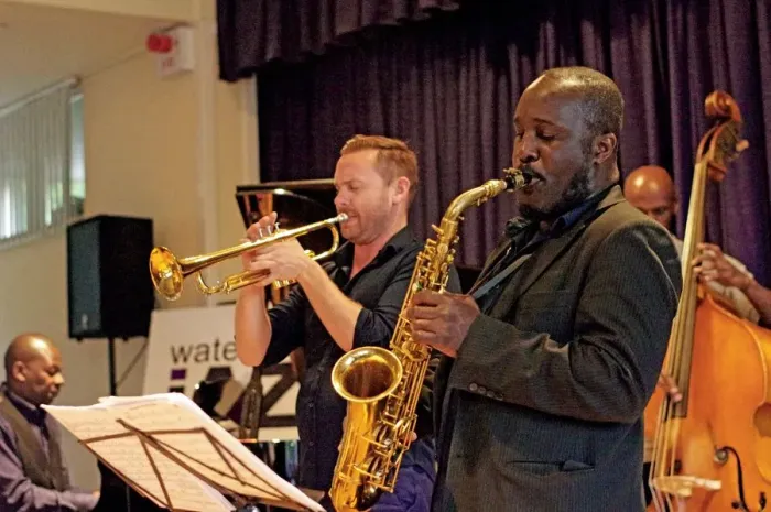 Framed Print : Tony Kofi and Quentin Collins, Watermill Jazz Club, Dorking, Surrey, 2015. Artist: Brian O Connor Framed Print : Tony Kofi and Quentin Collins, Watermill Jazz Club, Dorking, Surrey, 2015. Artist: Brian O Connor