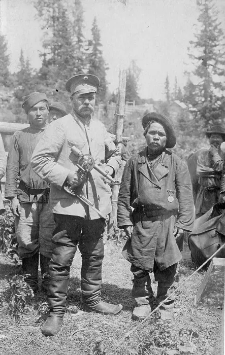 Framed Print : Topographer, a Member of the Land-Management Expedition with the Village Headman, 1913. Creator: GI Ivanov Framed Print : Topographer, a Member of the Land-Management Expedition with the Village Headman, 1913. Creator: GI Ivanov