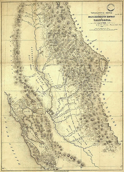 Topographical sketch of the gold & quicksilver district of California, 1848. Creator: Edward Ord. Topographical sketch of the gold & quicksilver district of California, 1848. Creator: Edward Ord