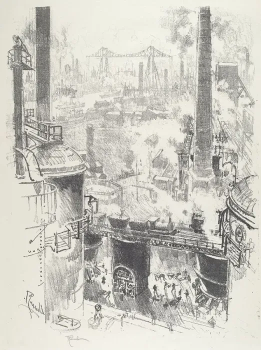 Framed Print : From the Tops of the Furnaces, 1916. Creator: Joseph Pennell Framed Print : From the Tops of the Furnaces, 1916. Creator: Joseph Pennell