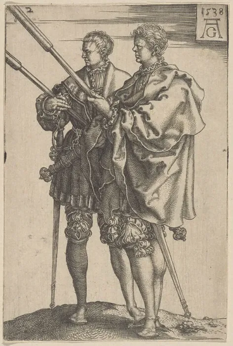 Framed Print : Two Torch-Bearers, 1538. Creator: Aldegrever, Heinrich (1502-1560) Framed Print : Two Torch-Bearers, 1538. Creator: Aldegrever, Heinrich (1502-1560)