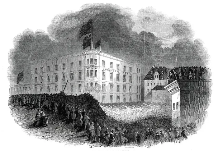 Framed Print : Torch-light concert at Mayence, 1845. Creator: Ebenezer Landells Framed Print : Torch-light concert at Mayence, 1845. Creator: Ebenezer Landells