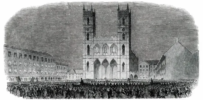 Framed Print : Torch-Light Procession in the Place d'Armes, at Montreal, 1850. Creator: Unknown Framed Print : Torch-Light Procession in the Place d'Armes, at Montreal, 1850. Creator: Unknown