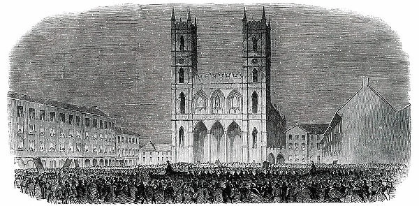 Torch-Light Procession in the Place d'Armes, at Montreal, 1850. Creator: Unknown
