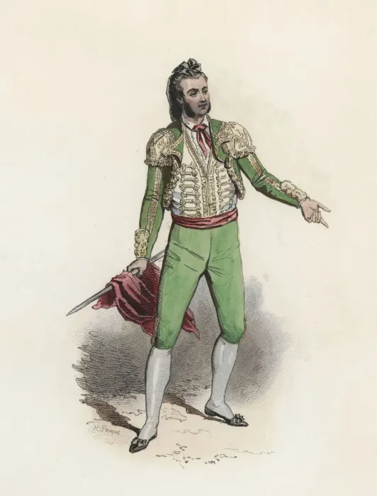 Framed Print : Torero (Bullfighter), color engraving 1870 Framed Print : Torero (Bullfighter), color engraving 1870