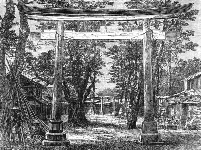 Framed Print : Tori, or Holy Gate -- Avenue of the Temple at Benten; A European Sojourn in Japan, 1875. Creator: Unknown Framed Print : Tori, or Holy Gate -- Avenue of the Temple at Benten; A European Sojourn in Japan, 1875. Creator: Unknown