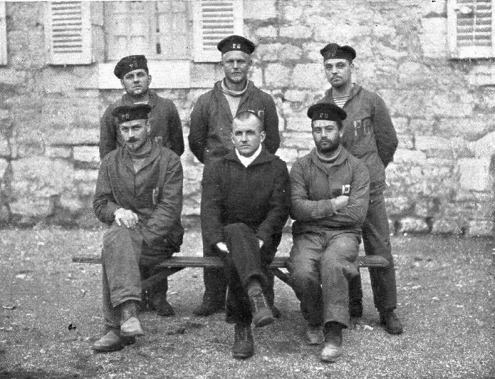 Framed Print : A torpedoing immediately avenged; The commander of UC-38, seated in the middle... 1917. Creator: Unknown Framed Print : A torpedoing immediately avenged; The commander of UC-38, seated in the middle... 1917. Creator: Unknown