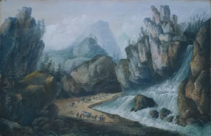 Framed Print : Torrent and Waterfall in the Alps, 1792. Creator: Louis Belanger (French, 1756-1816) Framed Print : Torrent and Waterfall in the Alps, 1792. Creator: Louis Belanger (French, 1756-1816)