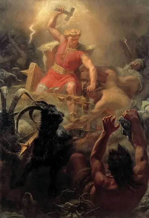 Framed Print : Tor's Fight with the Giants, 1872. Creator: Marten Eskil Winge Framed Print : Tor's Fight with the Giants, 1872. Creator: Marten Eskil Winge