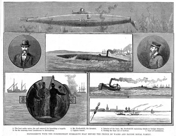 Framed Print : Torsten Nordenfeldts steam-powered submarine, 1885 Framed Print : Torsten Nordenfeldts steam-powered submarine, 1885