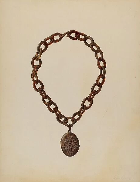 Tortoise Shell Necklace & Locket, c. 1940. Creator: James M. Lawson