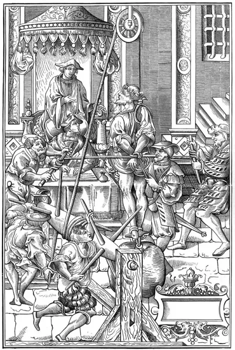 Framed Print : Torture, 1541 (1849). Artist: A Bisson Framed Print : Torture, 1541 (1849). Artist: A Bisson